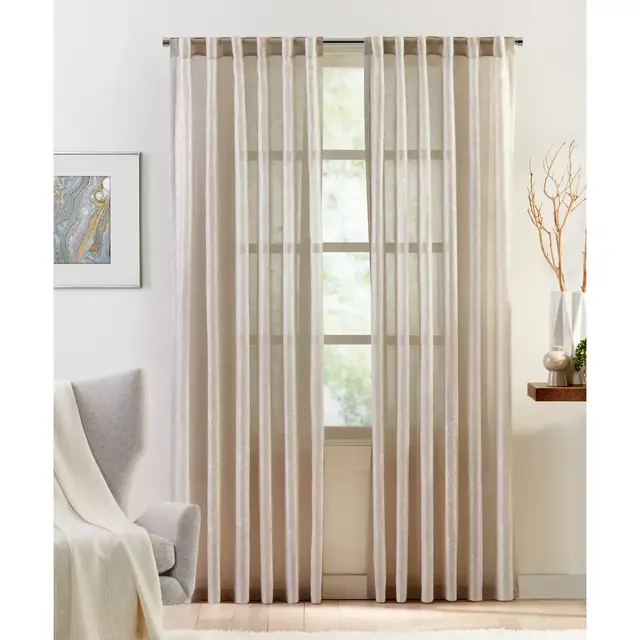 Colordrift Metallic Luxe 84-Inch Rod Pocket/Back Tab Light Filtering Window Curtain Panel in Beige