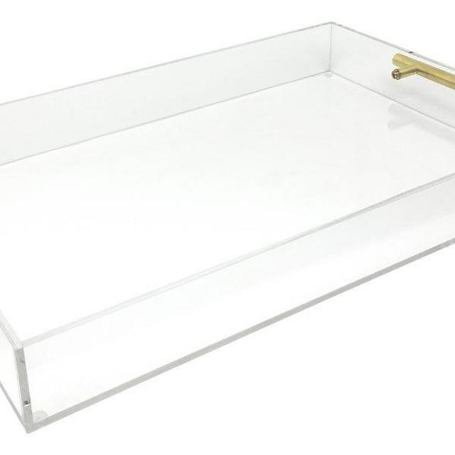 Isaac Jacobs Clear Acrylic Tray with Handle (11x14, Clear with Gold Handle)