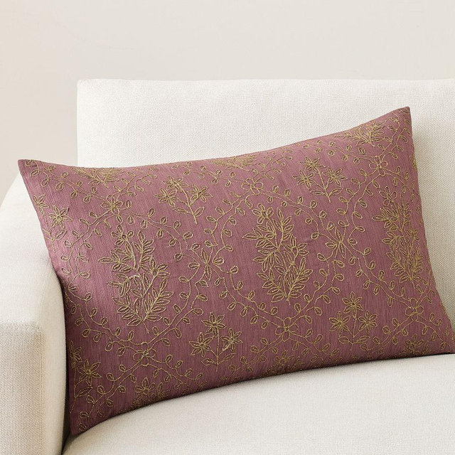 Glinda Embroidered Lumbar Pillow Cover, Multi, 16" x 26"