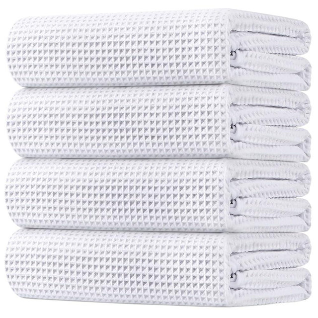 HOMEXCEL Waffle Bath Towels Set 4 Pack, Premium Microfiber Bathroom Towels, Ultra Soft, Lightweight, Highly Absorbent and Quick Dry Towel for Bathroom, Gym, Shower, Hotel, and Spa, 27 x 54 Inch, White