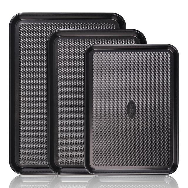 Baker's Secret Baking Sheet Pan Set, 3x Cookie Sheets for Oven, Diamond Texture Premium Air Flow Circulation, Set of 3 Baking Trays, Extra Thick 0.6mm with Diamond Base (Black)