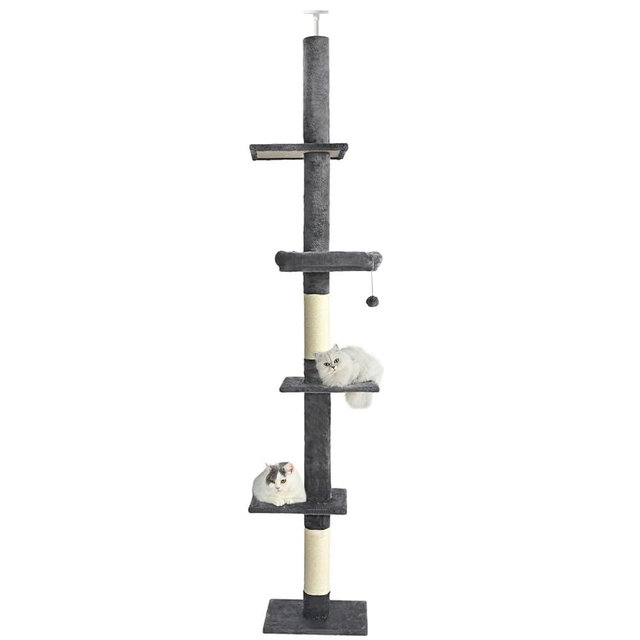 Floor to Ceiling Cat Tree, Cat Tower with Adjustable Height 98-110 Inches, 5 Tiers Tall Cat Tree Floor to Ceiling with Cozy Bed,Platforms, Sisal Scratching Posts for Cats Gray