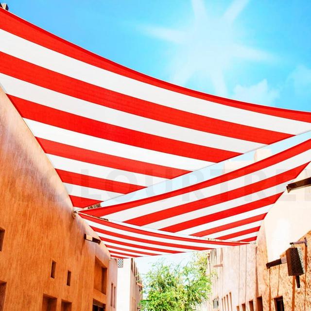 ColourTree 8' x 8' x 11' Right Triangle Red & White Stripes Sun Shade Sail CTSLT8 - Canopy Mesh Fabric UV Block UPF50 - Commercial Heavy Duty - 190 GSM - 3 Years Warranty (We Make Custom Size)