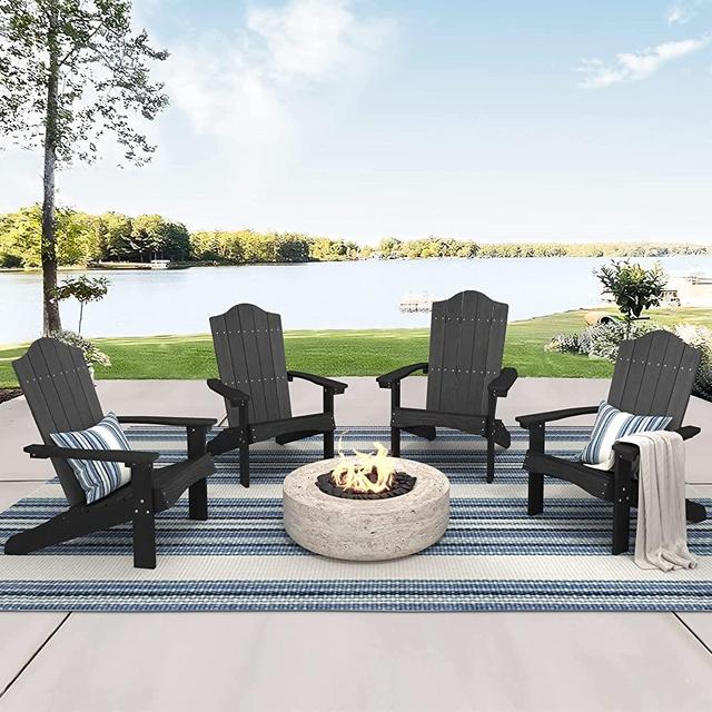 LUE BONA Adirondack Chairs Set of 4, Hips Black Adirondack Chair, Modern Poly Plastic Adirondack Fire Pit Chairs Weather Resistant for Patio, Porch, Deck, Pool, Garden, Backyard