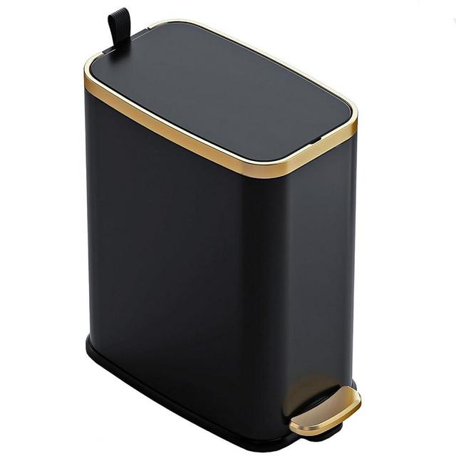 CEROELDA Small Bathroom Trash Can with Lid Soft Close-5L/1.3 Gallon Stainless Steel Slim Garbage Can- Metal Wastebasket with Lid-Narrow Step Pedal Waste Bin for Bedroom Office Toilet-Black