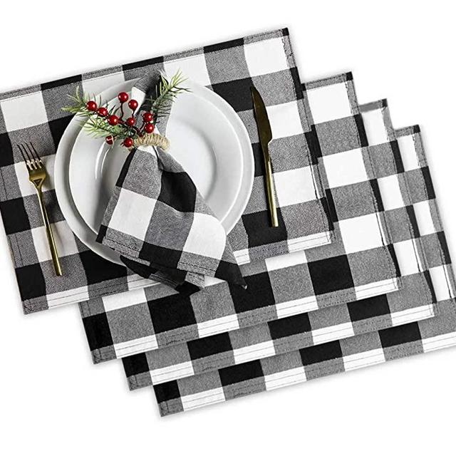 Emma's Buffalo Check placemats Set of 4pcs, placemats for Dining Table, Kitchen placemats, Perfect for Everyday Fall Christmas use (Black and White Placemats Set)