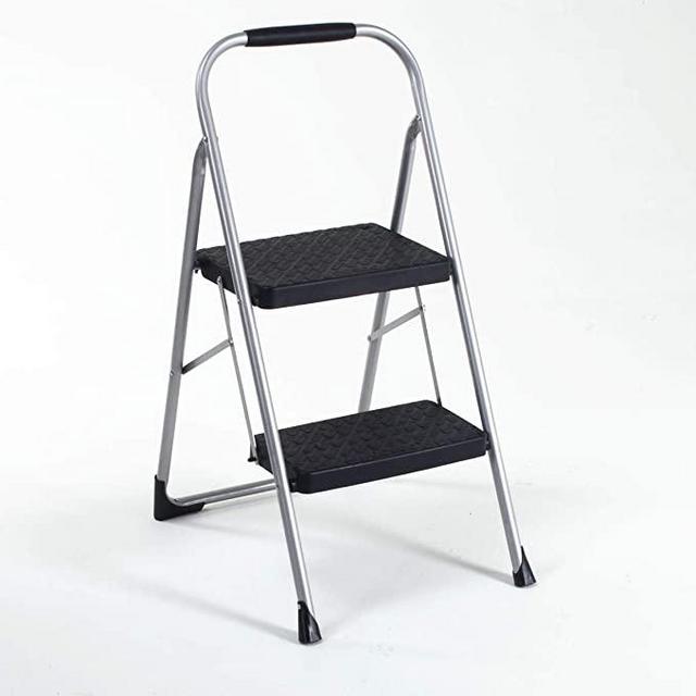 Cosco 11308PBL1E Two Step Big Step Folding Step Stool with Rubber Hand Grip, Gray