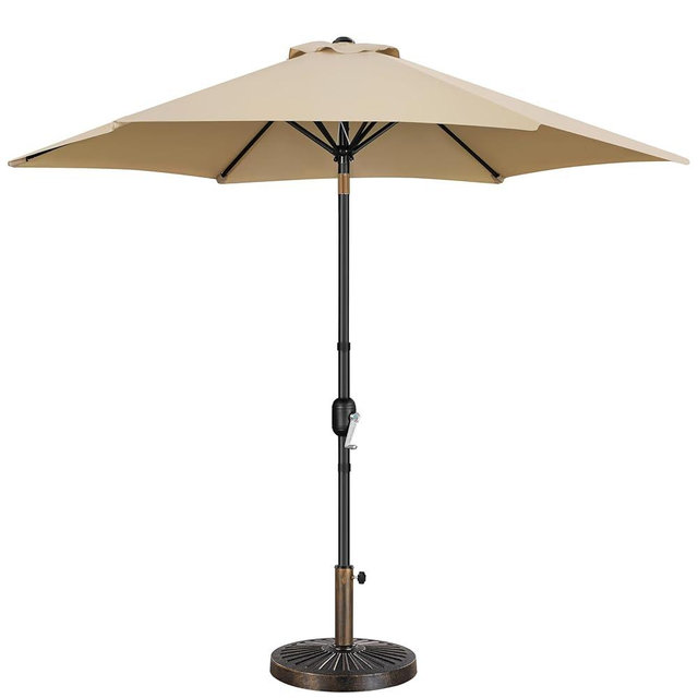 Yaheetech 9FT Patio Umbrella Outdoor with Heavy Duty Base Included,Table Umbrella with Push Button Tilt and Crank, UV Protection Waterproof for Yard/Outdoor/Wedding Parties and Events - Tan