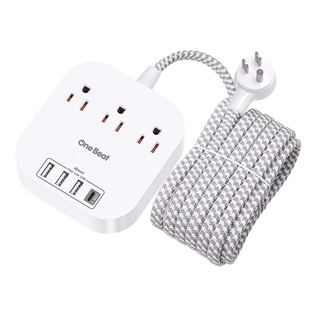 Power Strip - 10ft Long Extension Cord with USB C Ports, 3 Outlets 4 USB Desktop Charging Station, Flat Plug Power Strip Non Surge Protector for Cruise Ship, Travel Essetials, ETL Listed