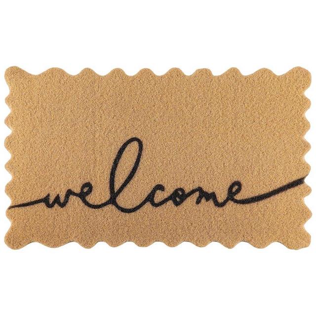Reallnaive Scalloped Edge Welcome Doormat Imitation Coir Home Plate Durable Dirt Trapper Welcome Mats for Outdoor Indoor Entrance Garage Door Mat with Non Slip Backing