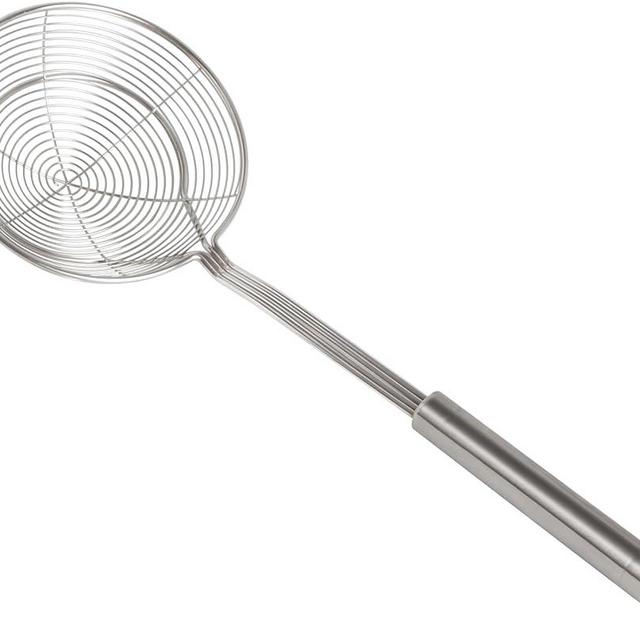 Stronger Solid Stainless Steel Spider Strainer Skimmer Ladle for Cooking and Frying, Kitchen Utensils Wire Strainer Pasta Strainer Spoon 5.5 Inch