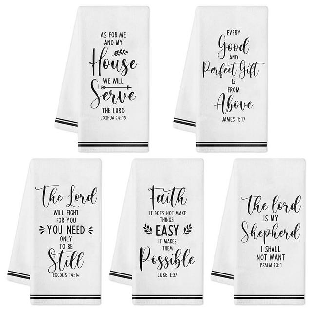 R HORSE 5Pcs Religious Christian Kitchen Dish Towel, Bible Verse Absorbent Quick Dry Cloth Dish Tea Towels, Reusable Bar Hand Dishcloths Home Holiday Decor Christian Gifts for Women Men Housewarming