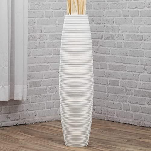 Leewadee Tall Big Floor Standing Vase for Home Decor 30 inches, Mango Wood, White