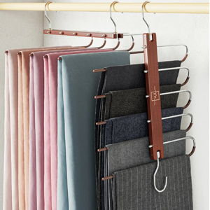 Pants Hangers Space Saving - 2 Pack European Beechwood Scarf and Jean Hangers - Closet Organizer and Space Saver Pant Rack, Leggings Hanger, and Scarf Holder with 360° Swivel Hook