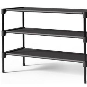 Kitsure Shoe Rack - Non-Woven Shoe Rack Shelf, Shoe Organizer for Closet, Entryway, Garage & Corridor, Stackable Shoe Shelves, 27.5" Wide - 3 Tier, Black