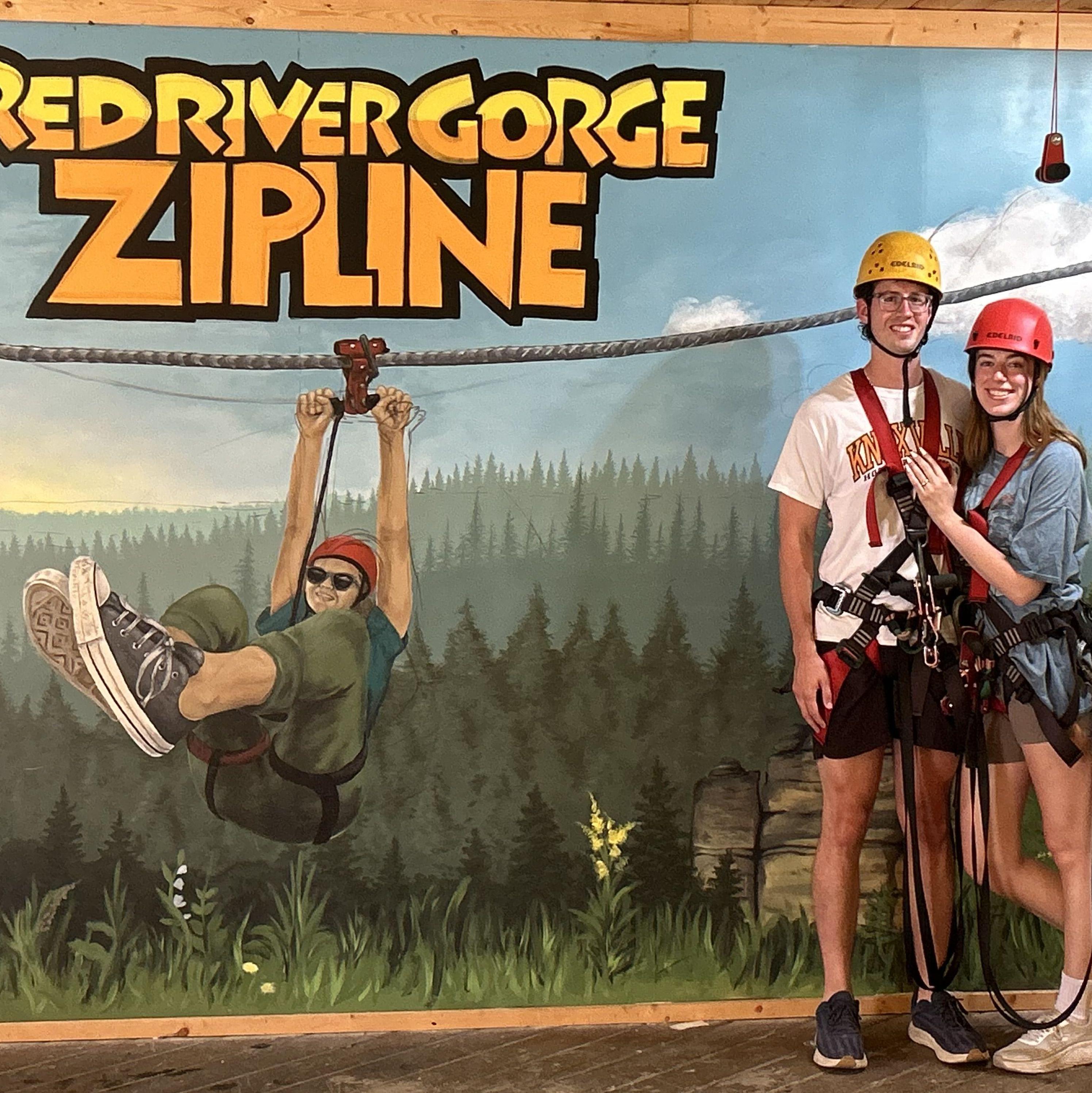 After proposing, John-Luc took Grace to the Red River Gorge Geological Area, where they went ziplining and hiking.