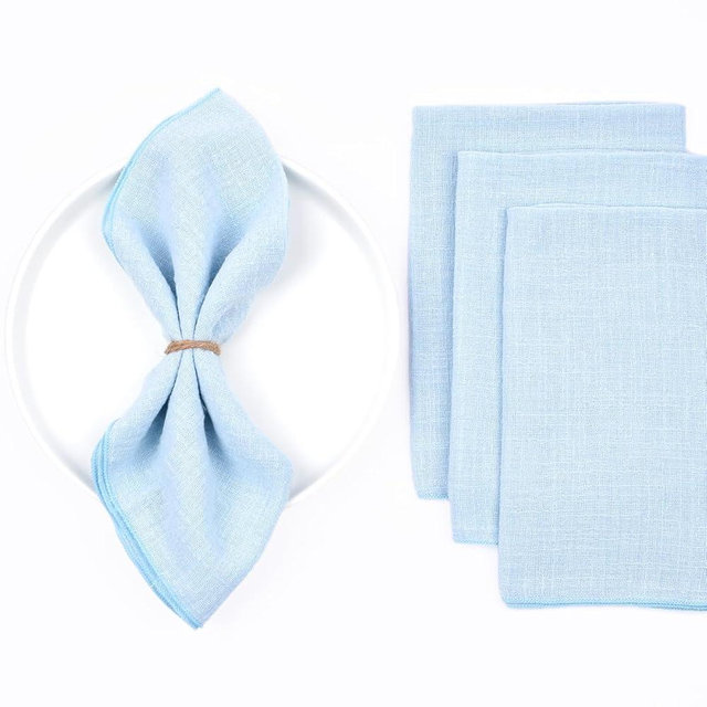 Joanlody Handmade Cloth Napkins Easter Spring Rustic Cotton Linen Napkins 16.5x16.5 Inches Washable Dinner Napkins for Baby Shower Wedding Party Set of 10 Sky Blue
