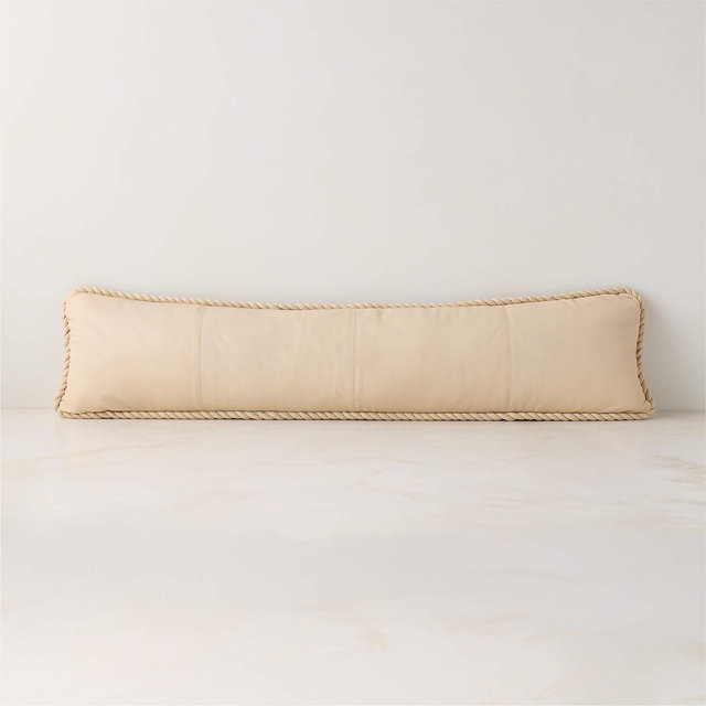 Marlon Warm White Twisted Leather Lumbar Throw Pillow with Down-Alternative Insert 48"x12"