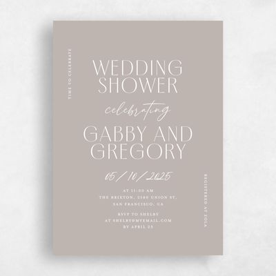 Greige, Brown Wedding Wedding Shower Invitation - Brooklyn Portrait