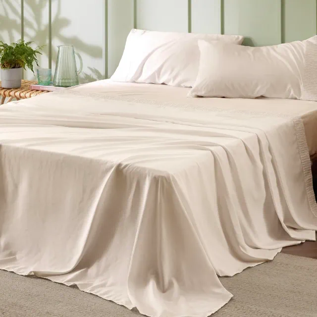 4 Pcs Sheet Sets Solid Embossed Ultra Soft & Durable Easy Care Polyester Microfiber Bedding King Beige