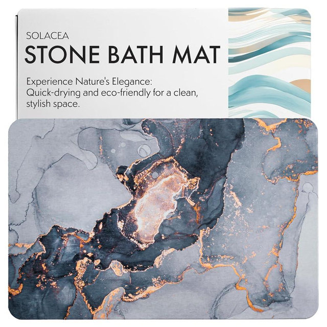 Stone Bath Mat, 23.7 x 15.4 inches, Quick Dry & Non-Slip Diatomaceous Earth Bath Mat for Bathroom and Kitchen (Dark Blue)