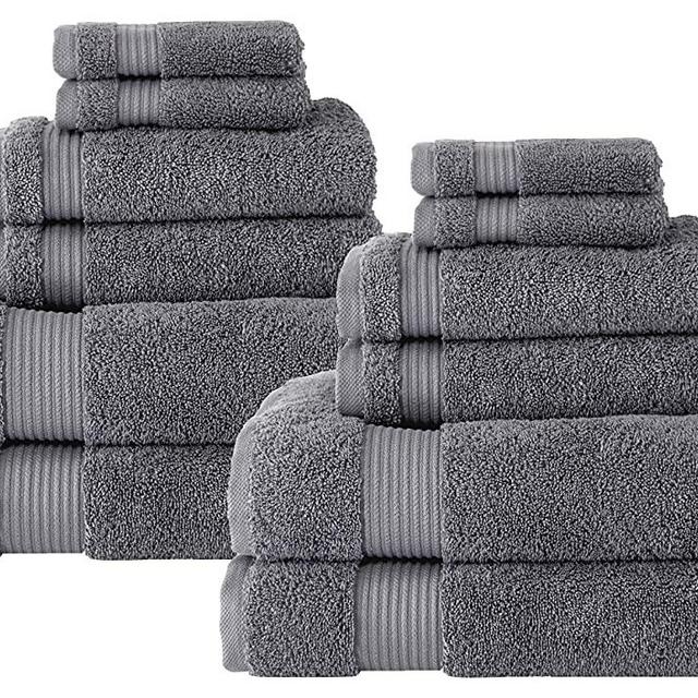 Classic Turkish Towels 12 Pieces Towel Set - Soft and Plush Luxury Hotel and Spa Towels Made with 100% Turkish Cotton (Grey, 12 Piece Set)