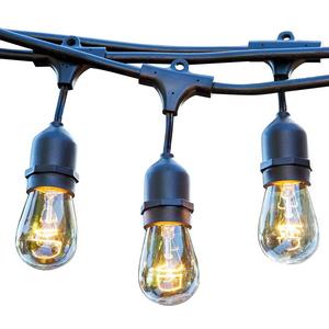 Proxy Lighting 48 Foot Weatherproof Outdoor String Lights - UL Listed - 15 Hanging Sockets - Perfect Patio Lights - Black - 16 11S14 Incandescent Bulbs Included
