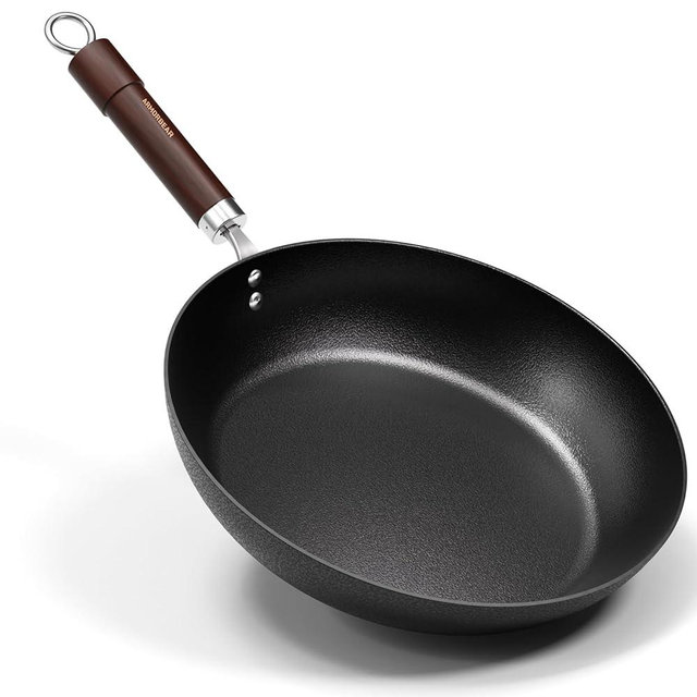 Armorbear Carbon Steel Frying Pan, Pre-Seasoned 12-Inch Cooking Skillet Wooden Handle, PFAS & PFOA-Free, Nitrided Black Fry Pan for Kitchen, Camping, Chef Use