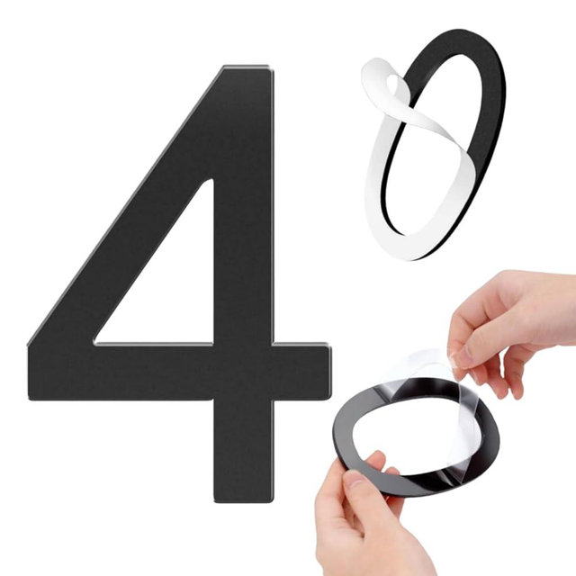 GLDonee Self-adhesive 5 Inch House Numbers Acrylic House Number Modern House Numbers Black Mailbox Numbers for Outside Address Home Number for Apartments Office Hotel Room (Number 4)