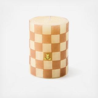 Mocha Check Pillar Candle