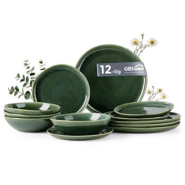 AmorArc Ceramic Dinnerware Sets,Handmade Reactive Glaze Stoneware Plates and Bowls Set,Highly Chip and Crack Resistant | Dishwasher & Microwave Safe Dishes Set,Service for 8 (24pc)