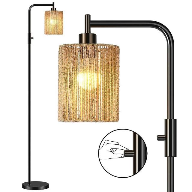 AKASUKI Stepless Dimmable Boho Floor Lamp for Bedroom with 3CCT LED Bulb, 67 Inch Black Tall Standing Floor Lamps for Living Room Handmade Jute Rope Lampshade