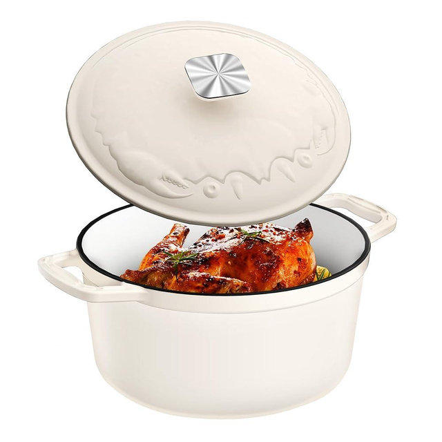 Enameled Cast Iron Dutch Oven - 5QT Dutch Oven Pot with Crab Lid & Oversized Knob & Ergonomic Handles - Heavy Duty Cookware for Braising, Stews, Roasting, Bread Baking - Cream White