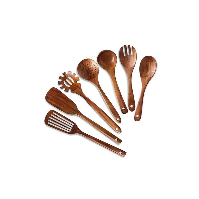 Cheer Collection 7 Piece Elegant Wooden Kitchen Utensils Set