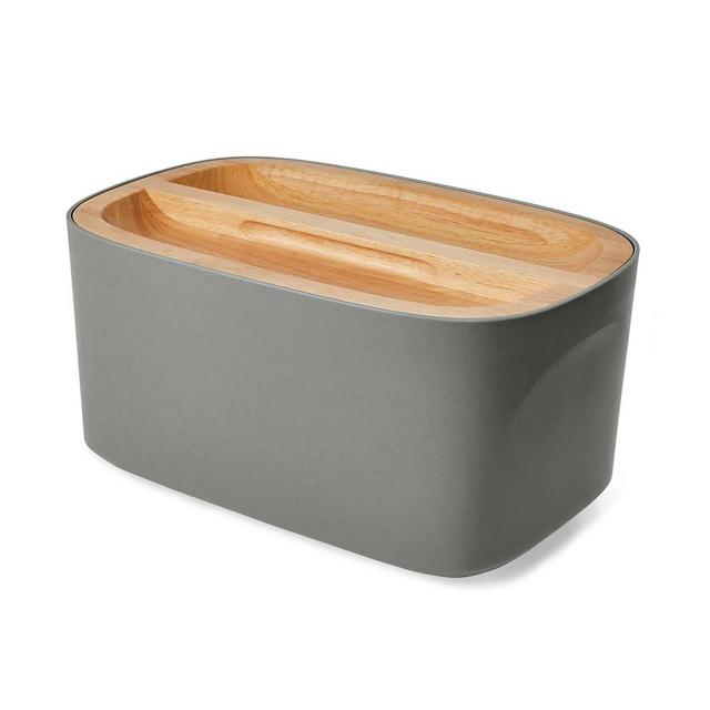 Sonder Los Angeles, Modern Bamboo Fiber (Charcoal) Bread Box for Kitchen Countertop with Reversible Wood Serving Lid, Homemade Bread Storage 14.25 x 9.25 x 7in, Storage Bin and Bread Container
