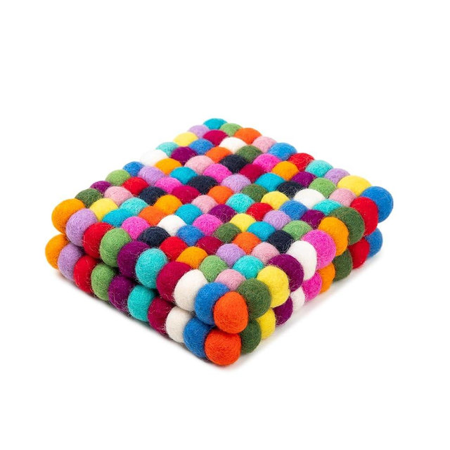 Felt Trivet Pot Mat - Protect Your Table - Hand-Felted in Nepal, Multicolor 16cm - Cute and Durable Heat-Resistant by Woolygon (Multi-Color, Large 16cm - 2Pc)