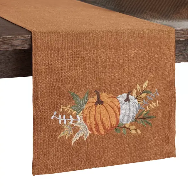 Pumpkin Embroidered 72-Inch Table Runner in Pecan