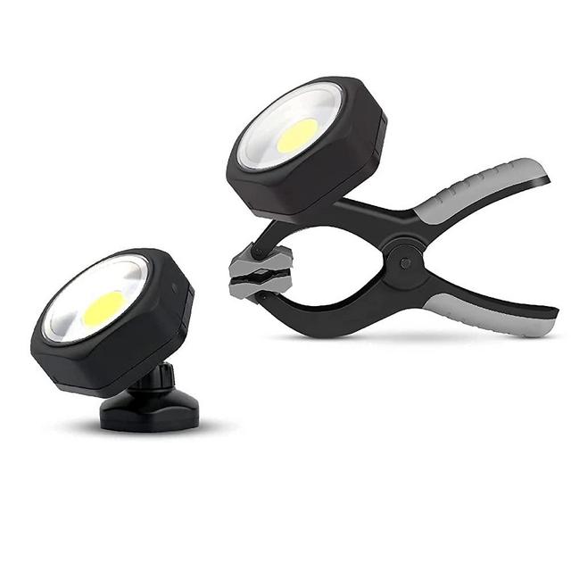 Bundled Items, 2 Products, PowerFirefly 250 Lumens COB LED Rotating Magnetic Work Light and 250 Lumens COB LED Clamp Work Light, Grill Light, Black
