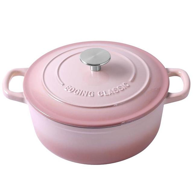 EDGING CASTING 7 Quart Enameled Cast Iron Covered Dutch Oven With Lid Round Pot, Pink