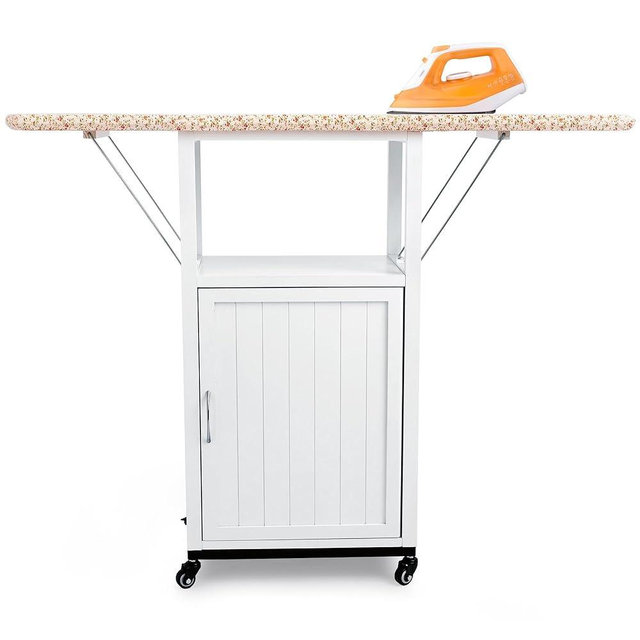 Deluxe Home Ironing Board with Storage Cabinet with Extra Storage, Folding Station, Crafted with 100% Durable Wood, Measures 37.2" H x 15.16" W x 48.43" L