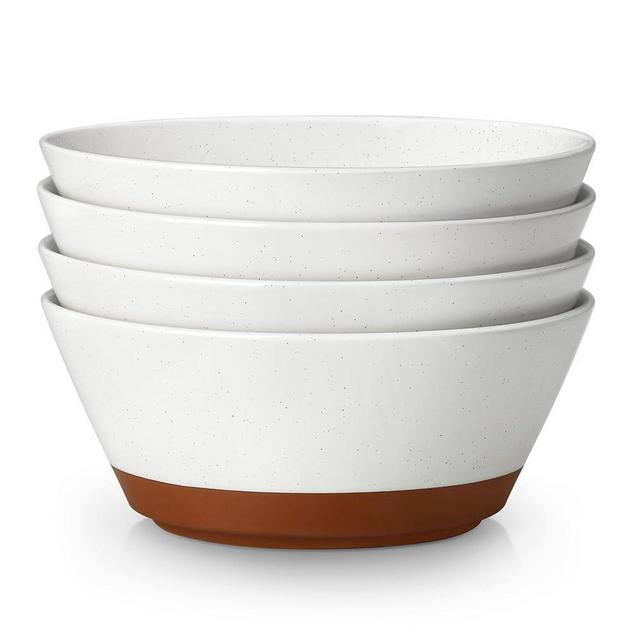 MALACASA Soup Bowls, Ceramic Salad Bowls Set of 4, 35oz Ceramic Bowls for Ramen, Cereal, Fruit and Pho, Microwave & Dishwasher Safe, Speckled Deep Bowls, Vanilla White & Brown