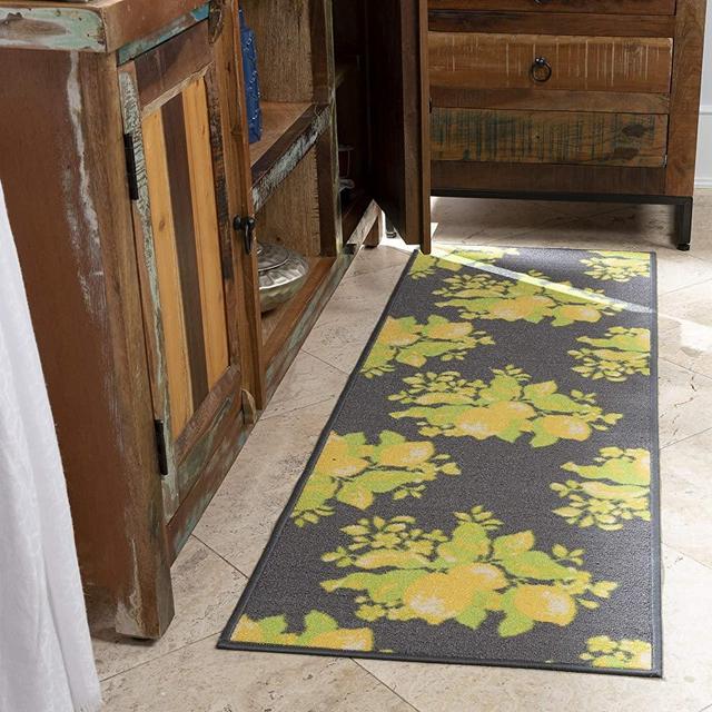 Ottomanson Lemon Collection Contemporary Grey Lemons Design Runner Rug with (Non-Slip) Kitchen and Bathroom Rugs, Grey, 20" X 59"