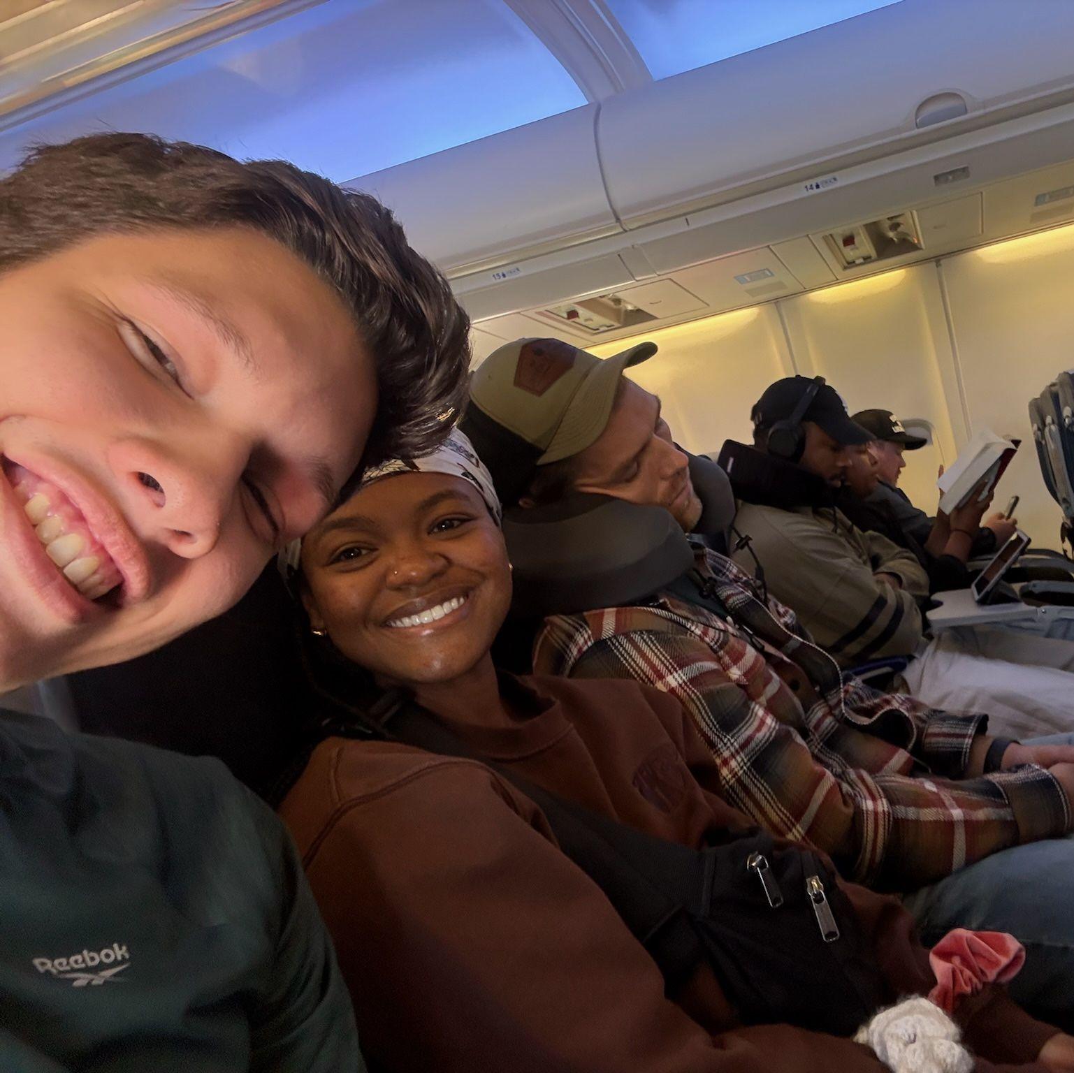 Flying to Polokwane, South Africa with the team