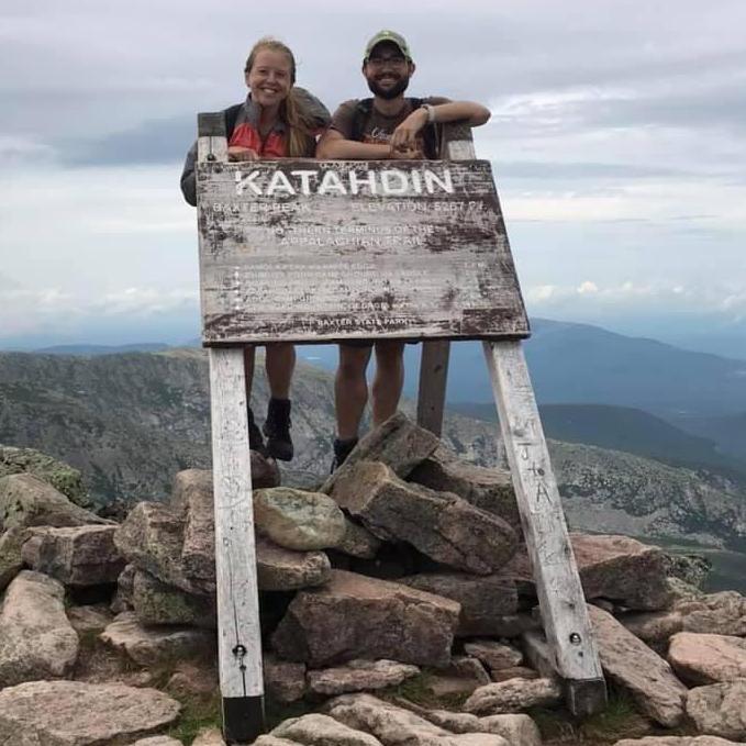 At the top of Mt. Katahdin, a very challenging climb and the highest point in Maine