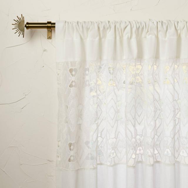 84"x50" Banded Geo Macrame Sheer Curtain Panel White - Opalhouse™ designed with Jungalow™