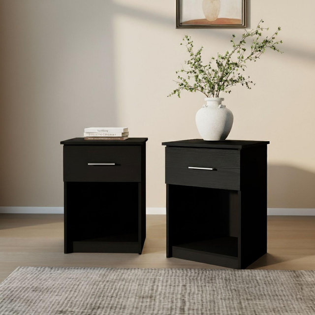 HOMLUX 2 PCS Modern End Table Nightstand Storage Drawer Display Shelf Beside Bedroom Americano
