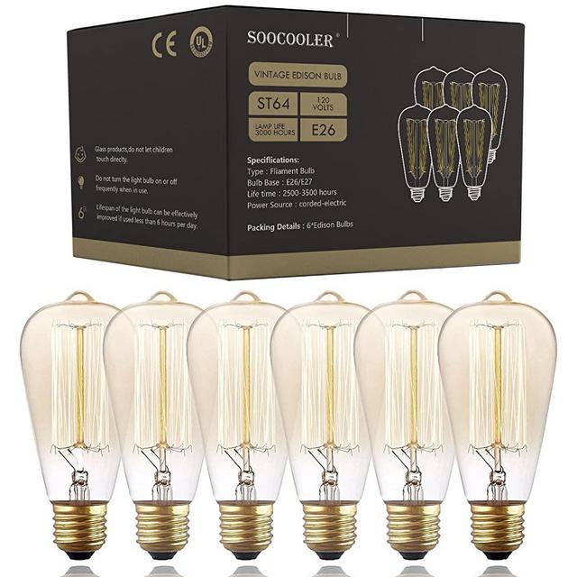 Edison Light Bulbs 25W - Thomas Edison Light Bulb Style - Incandescent Vintage Antique Bulb for Home Light Fixtures - Amber Warm - (6 Pack /110v)