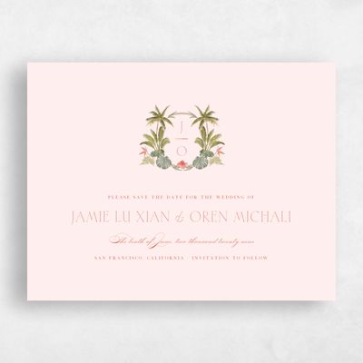 Lightest Blush, Pink Wedding Save the Date - Somrig Landscape