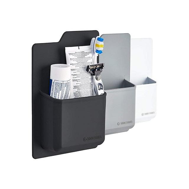 Tooletries Silicone Toiletry Organizer - Waterproof Toothbrush Holder/Razor Holder for Small Toiletry Items. Bathroom Storage Organizer. Features Silicone Grip Technology - Reusable (Charcoal)