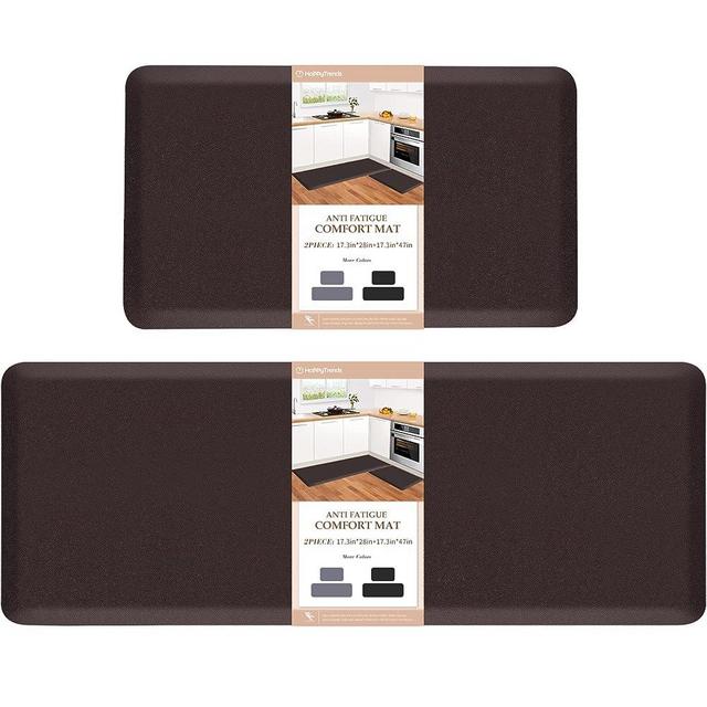 HappyTrends 2 PCS Kitchen Mat Cushioned Anti-Fatigue Floor Mat, Heavy Duty Ergonomic Comfort Foam Standing Mat, Waterproof Non-Slip Kitchen Rugs for Home, Office(17.3"x28"+17.3"x47",Chocolate)